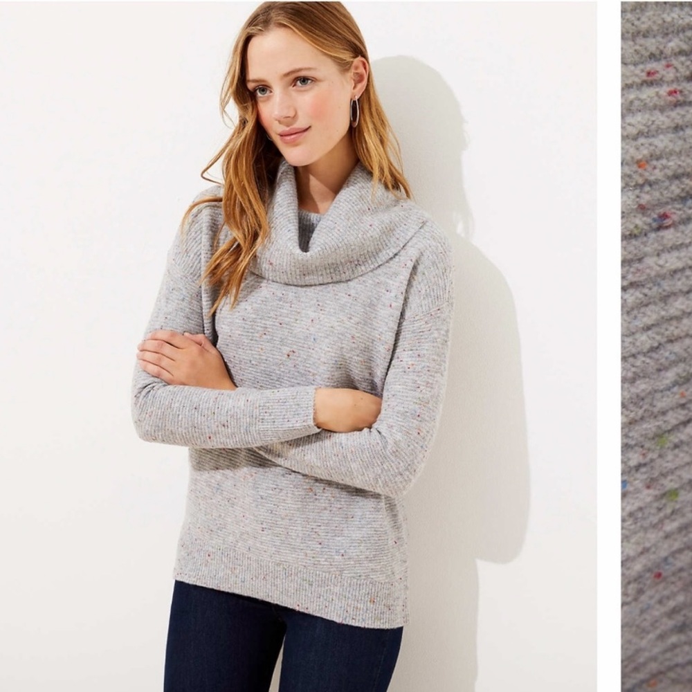 Loft Flecked Cowl Neck Tunic Cozy Sweater S Gray Multicolor Specks